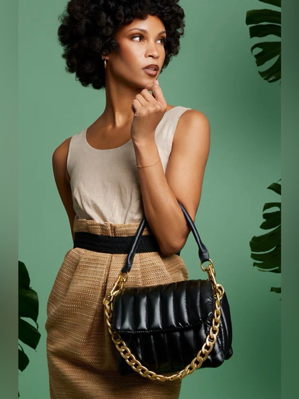 THINK ROYLN Bar Bag in Pearl Black with Gold NIB